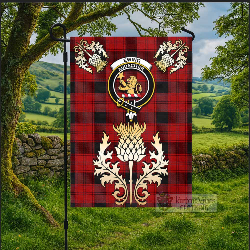 Ewing Tartan Garden Flag with Golden Regal Scottish Thistle Emblem - Tartan Vibes Clothing