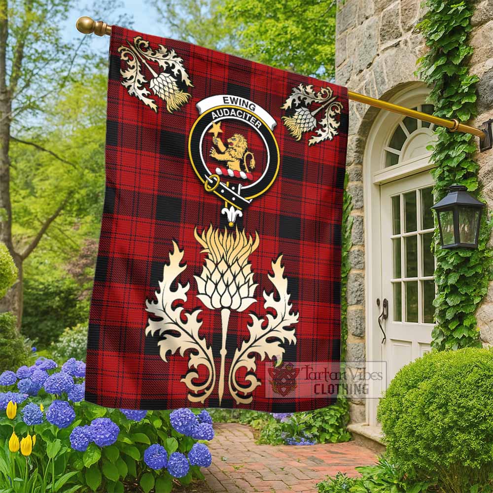 Ewing Tartan Garden Flag with Golden Regal Scottish Thistle Emblem - Tartan Vibes Clothing