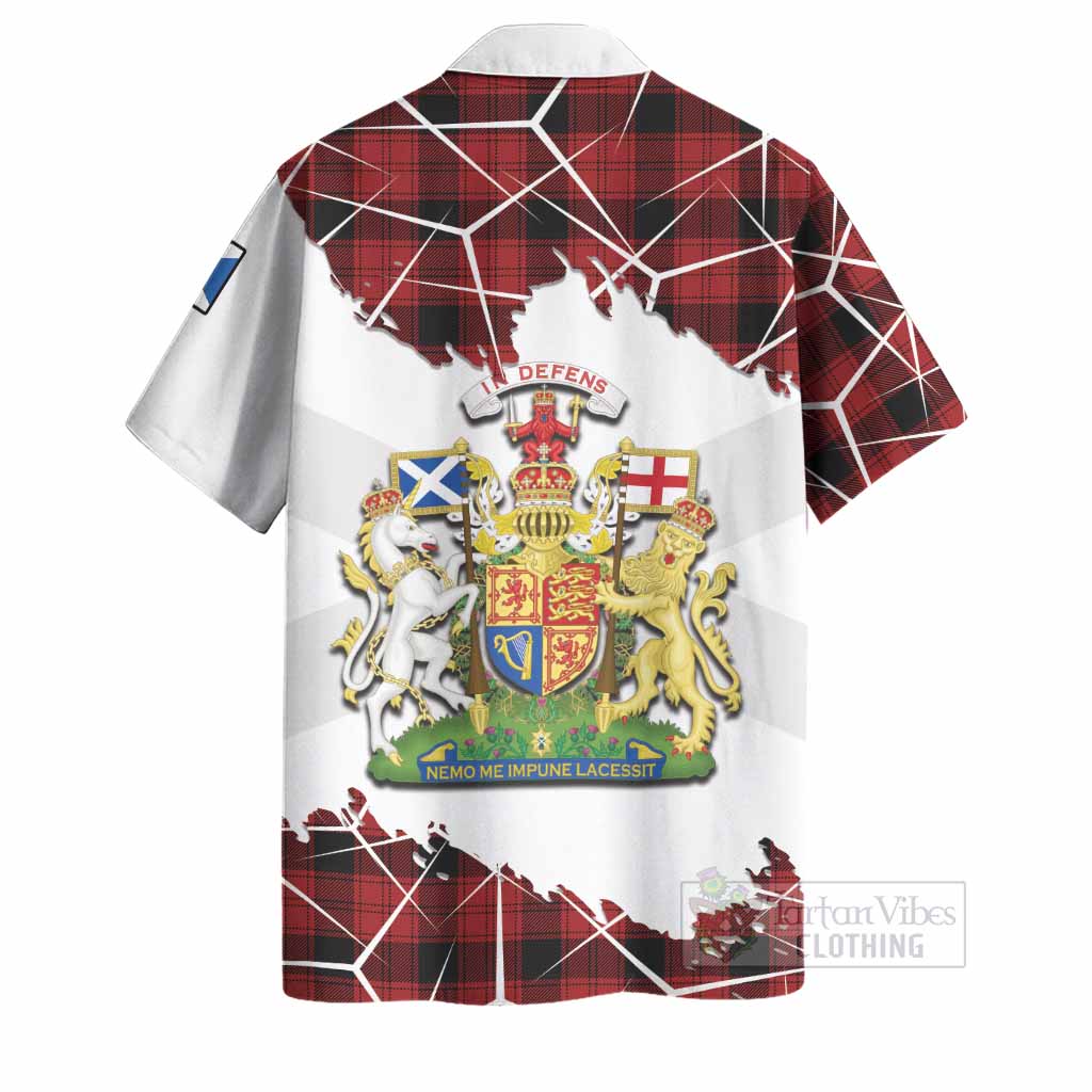 Ewing Tartan Hawaiian Shirt with Family Crest and Lion Rampant Grunge Style