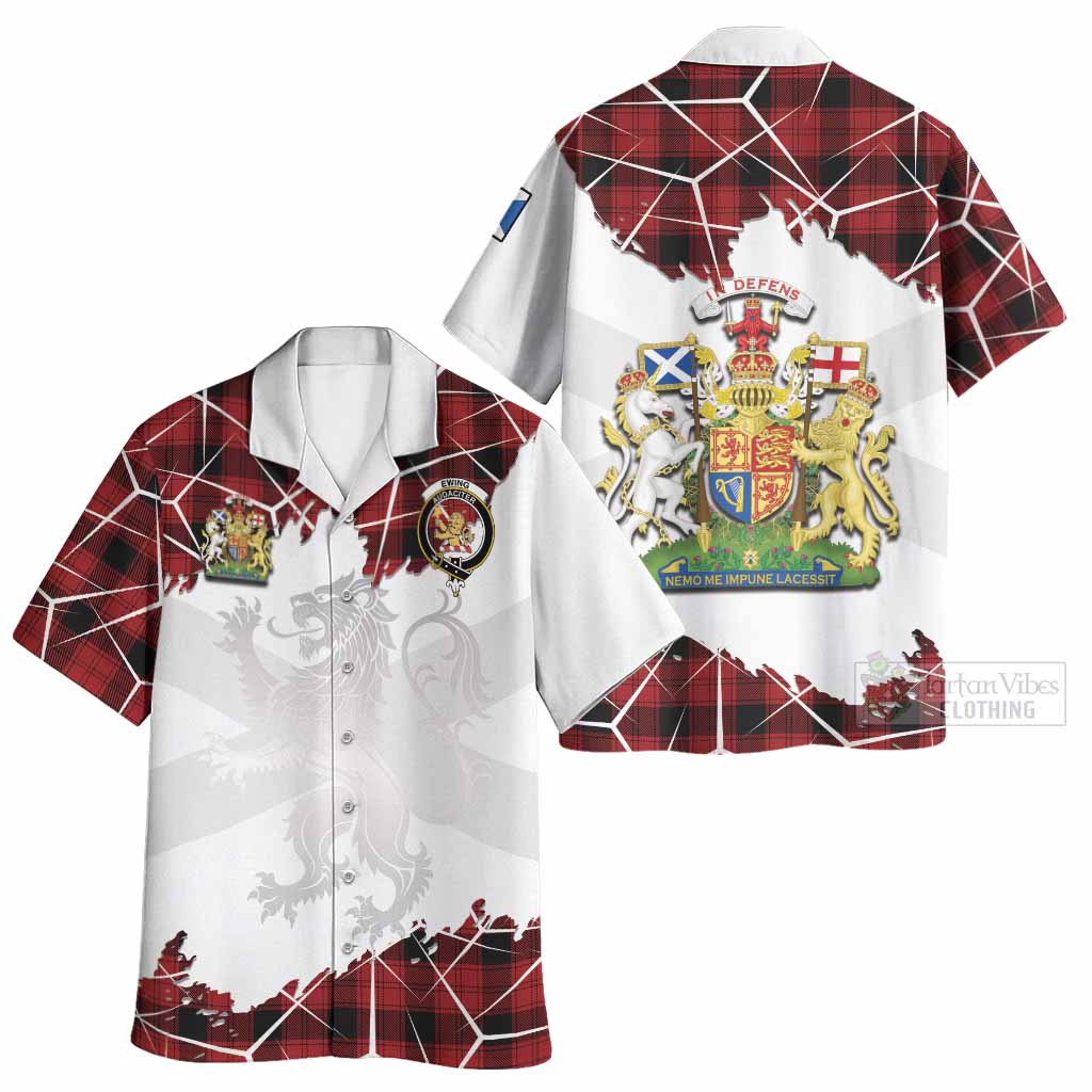 Ewing Tartan Hawaiian Shirt with Family Crest and Lion Rampant Grunge Style