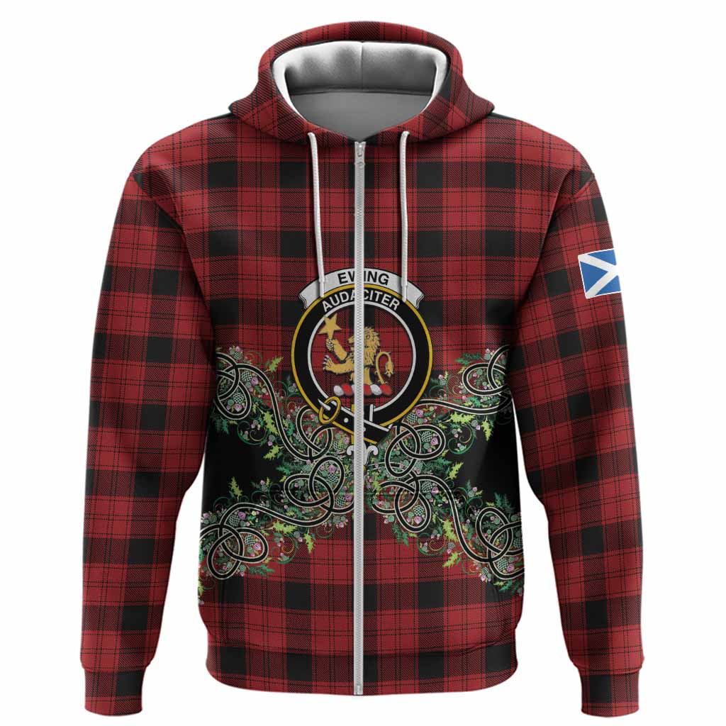 Ewing Tartan Hoodie Thistle Scottish Spirit