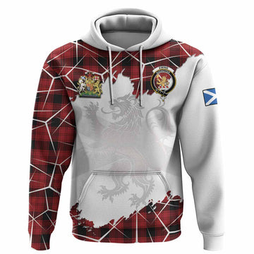 Ewing Tartan Hoodie with Family Crest and Lion Rampant Grunge Style