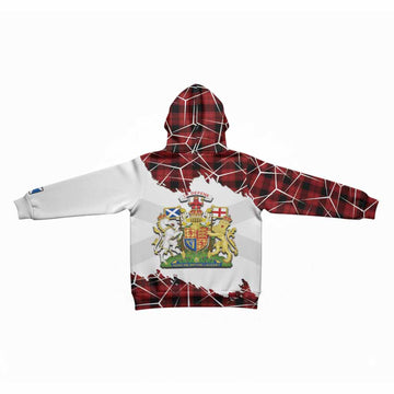 Ewing Tartan Kid Hoodie with Family Crest and Lion Rampant Grunge Style