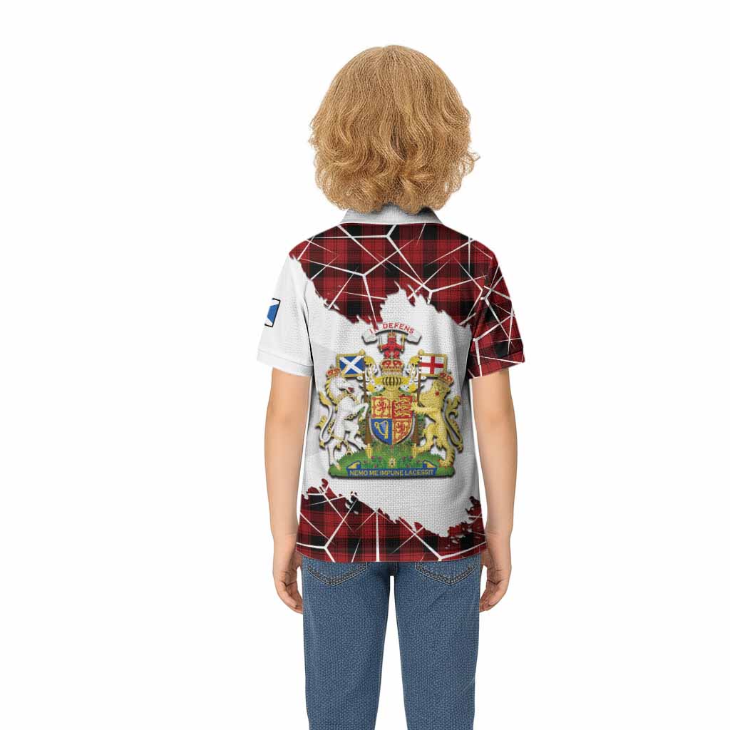 Ewing Tartan Kid Polo Shirt with Family Crest and Lion Rampant Grunge Style