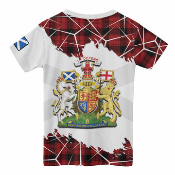Ewing Tartan Kid T-shirt with Family Crest and Lion Rampant Grunge Style