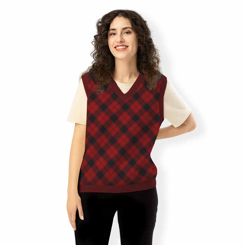 Ewing Tartan  Knitted V-Neck Vest Cross Style