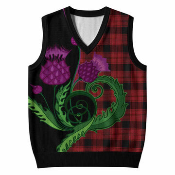 Ewing Tartan Knitted V-Neck Vest Traditional Scottish Thistle