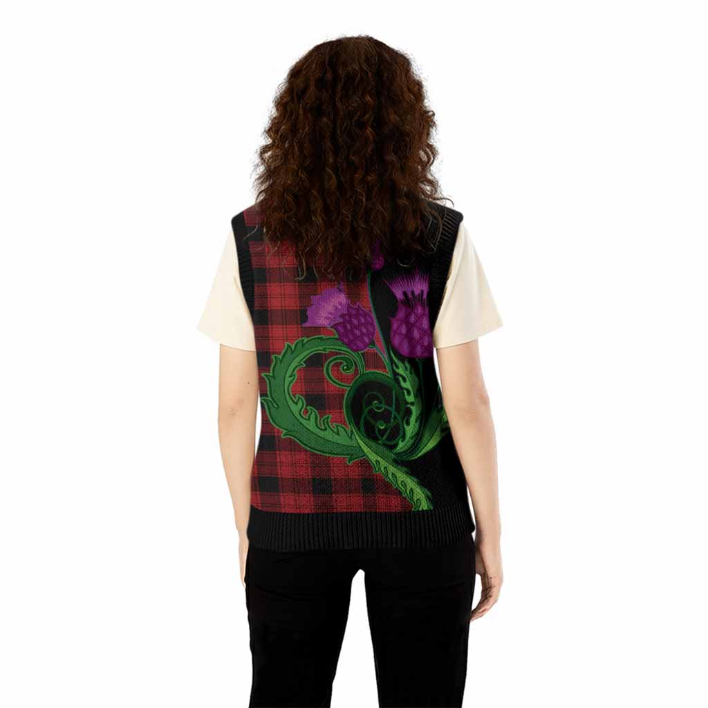 Ewing Tartan Knitted V-Neck Vest Traditional Scottish Thistle