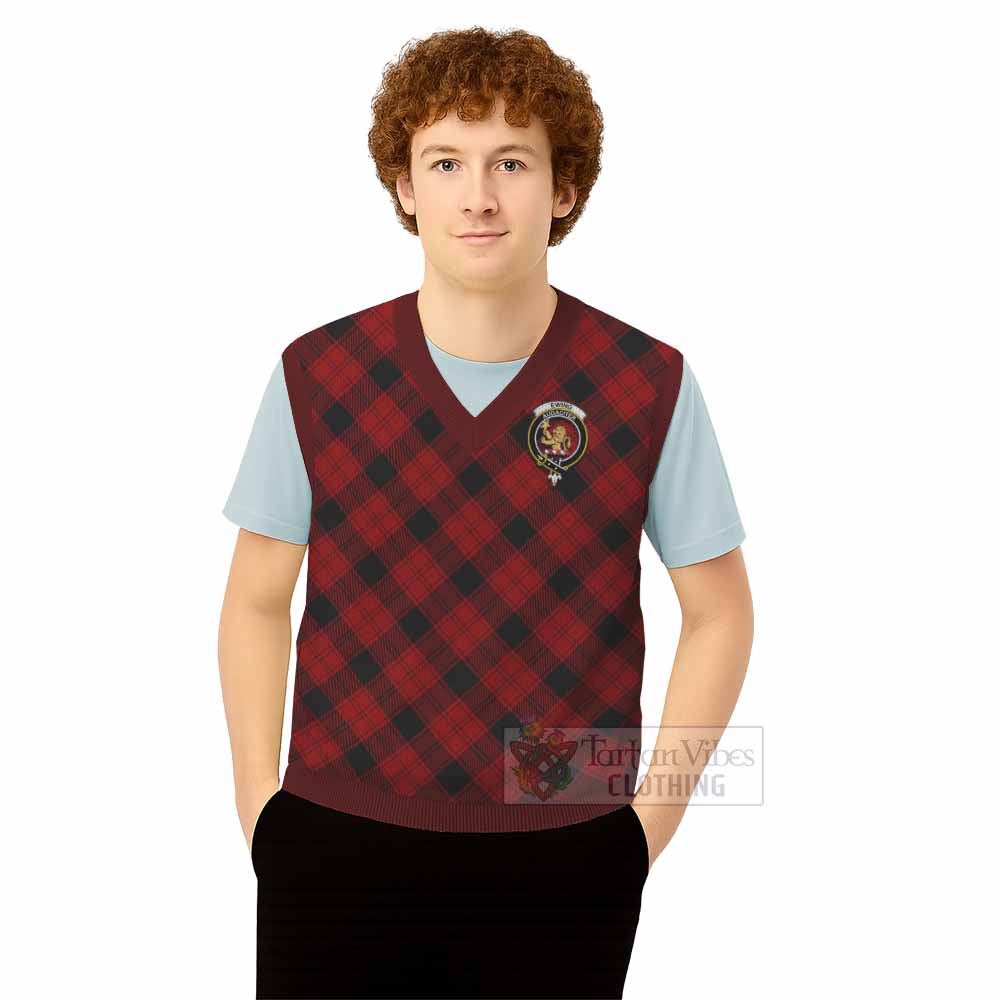 Ewing Tartan Knitted V-Neck Vest with Family Crest Cross Style