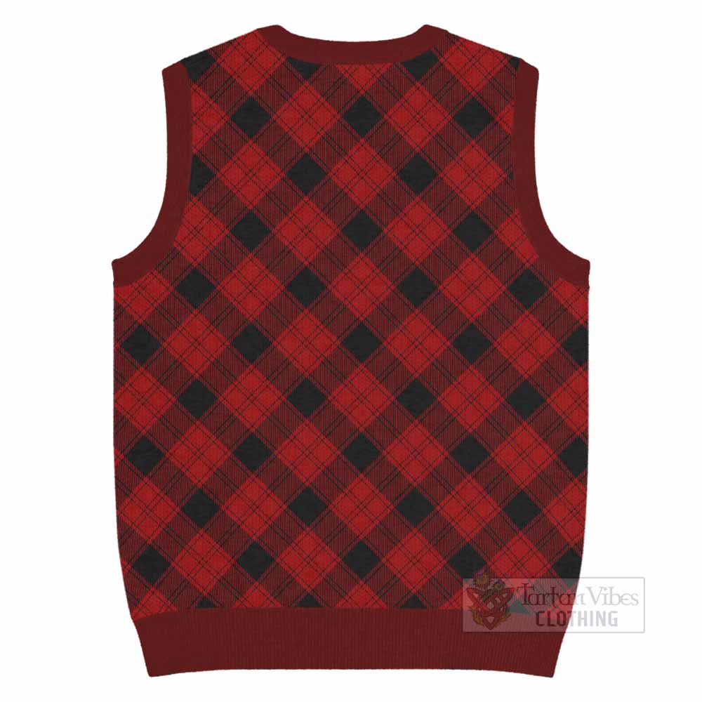 Ewing Tartan Knitted V-Neck Vest with Family Crest Cross Style