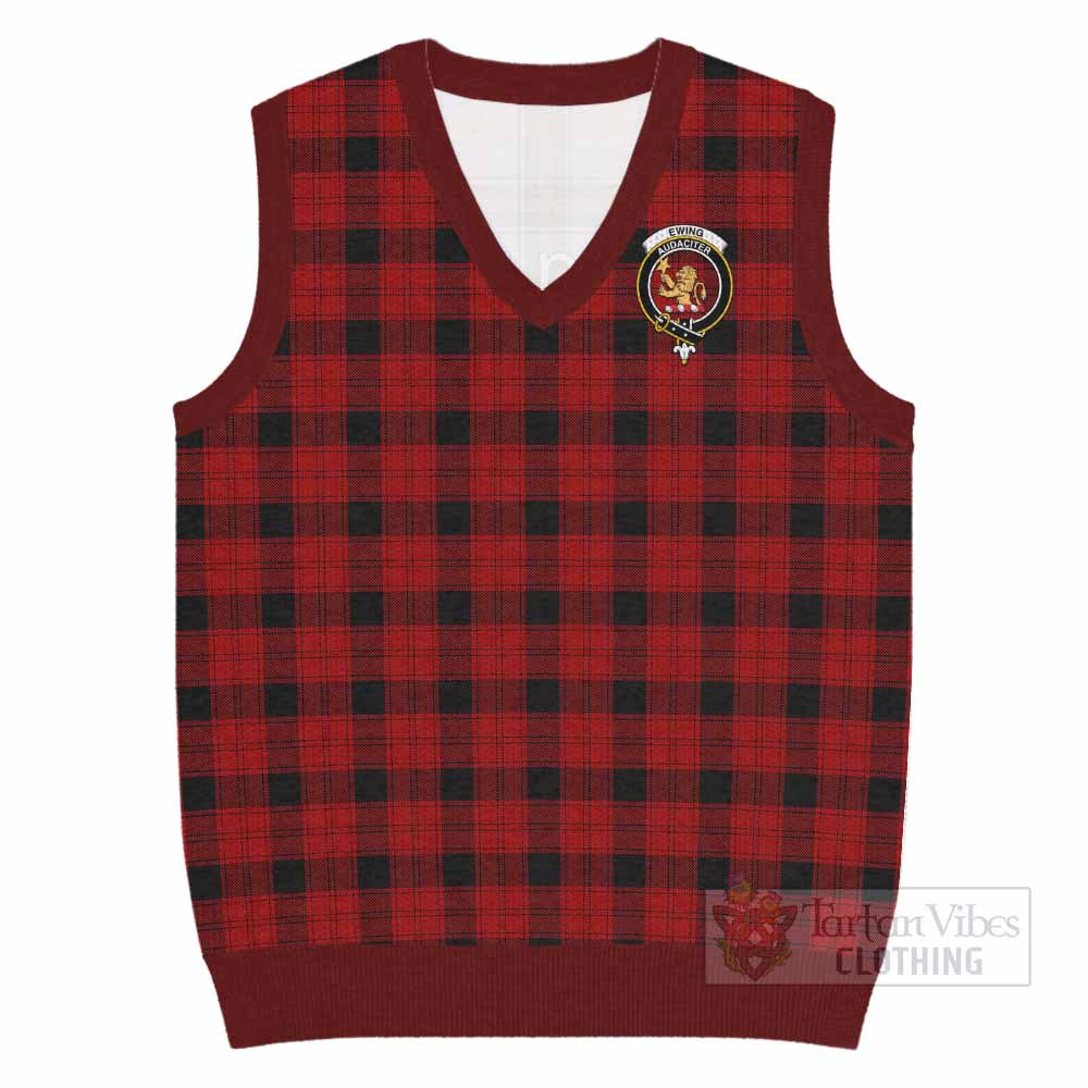 Ewing Tartan Knitted V-Neck Vest with Family Crest - Tartan Vibes Clothing