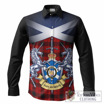 Ewing Tartan Long Sleeve Button Shirts Alba Gu Brath Unicorn Crest