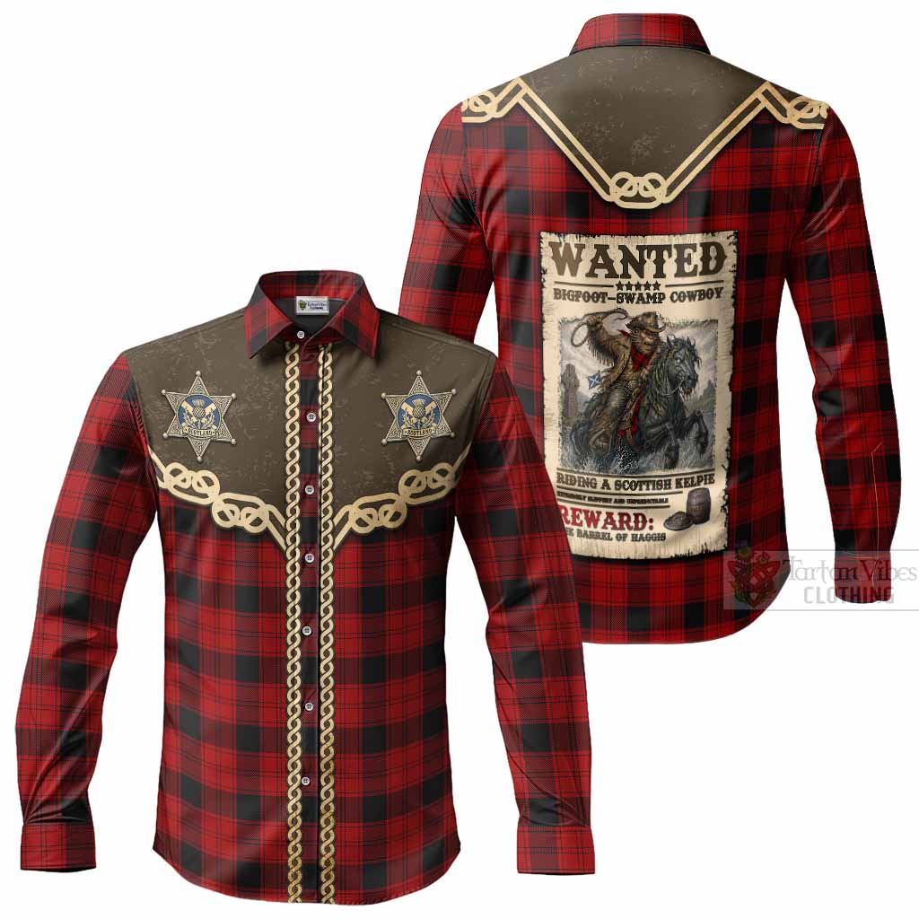 Ewing Tartan Long Sleeve Button Shirts Bigfoot Riding The Kelpie Monster