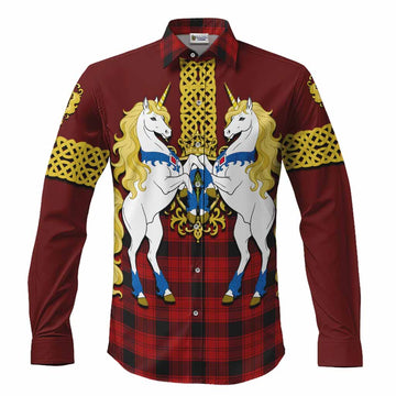 Ewing Tartan Long Sleeve Button Shirts Unicorn Celtic Knot And Thistle Emblem