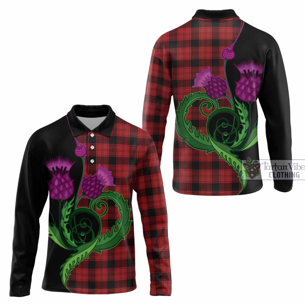 Ewing Tartan Long Sleeve Polo Shirt Traditional Scottish Thistle