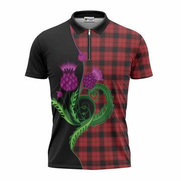 Ewing Tartan Zipper Polo Shirt Traditional Scottish Thistle