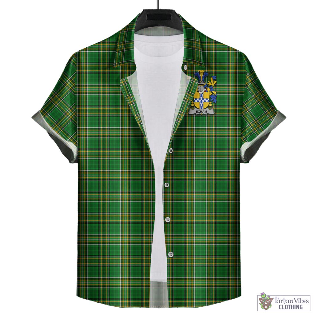 Tartan Vibes Clothing Exham Ireland Clan Tartan Short Sleeve Button Up with Coat of Arms