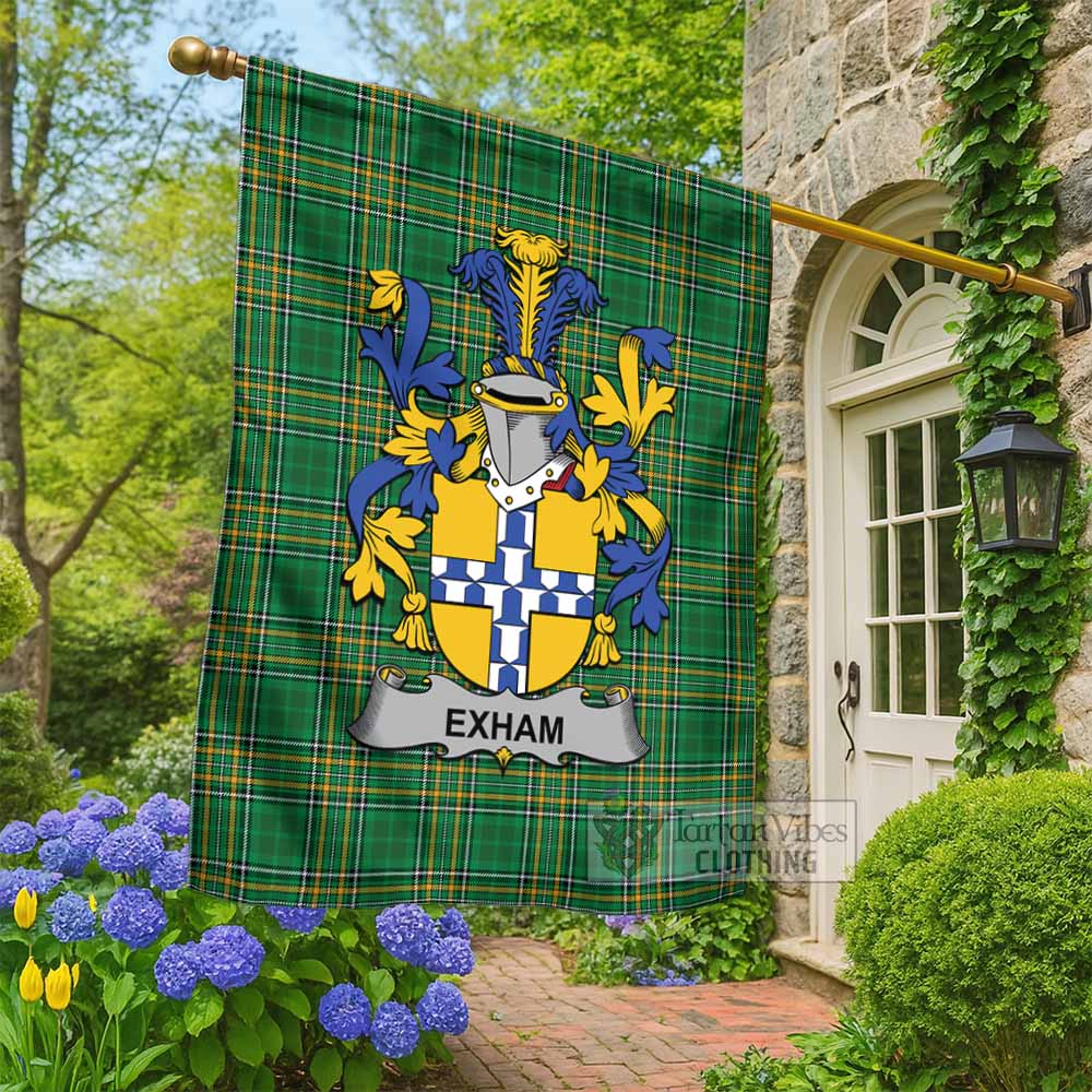 Exham Irish Clan Tartan Flag with Coat of Arms