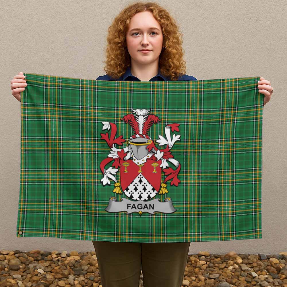 Tartan Vibes Clothing Fagan Irish Clan Tartan House Flag with Coat of Arms