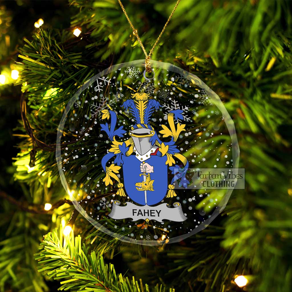 Fahey Irish Clan Christmas Glass Ornament with Coat of Arms Transparent Glass Circle - 2D-tartanvibesclothing