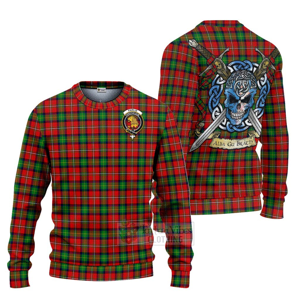 Tartan Vibes Clothing Fairlie Tartan Knitted Sweater with Family Crest Celtic Skull Style