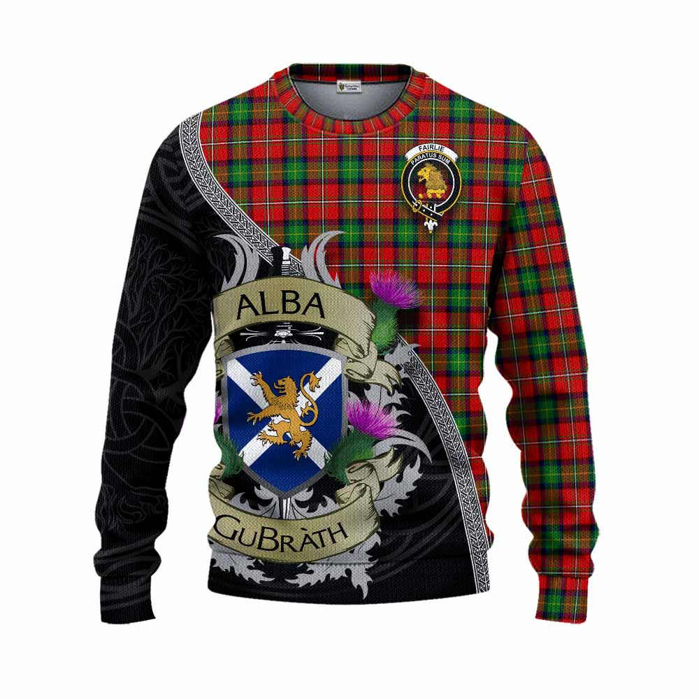 Tartan Vibes Clothing Fairlie Tartan Family Crest Knitted Sweater Lion Rampant Royal Thistle Shield Celtic Inspired