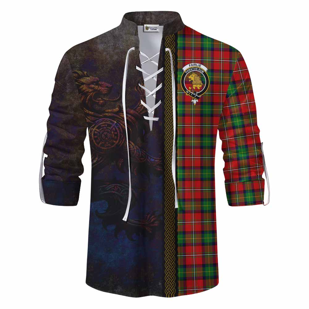 Tartan Vibes Clothing Fairlie Tartan Family Crest Ghillie Kilt Shirt Alba Gu Brath Be Brave Lion Ancient Style