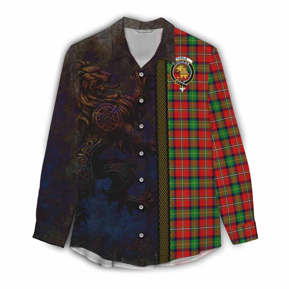 Tartan Vibes Clothing Fairlie Tartan Family Crest Women's Casual Shirt Alba Gu Brath Be Brave Lion Ancient Style