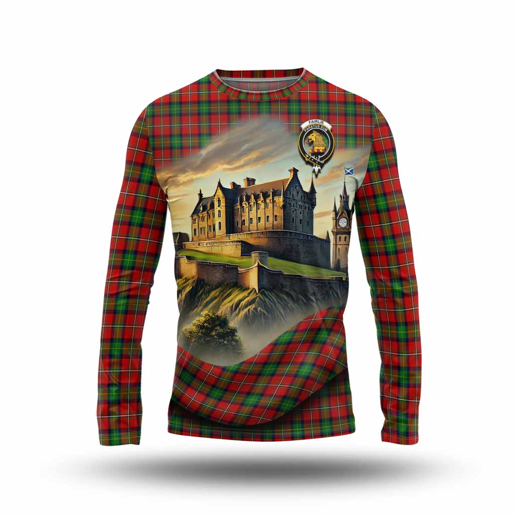 Tartan Vibes Clothing Fairlie Tartan Family Crest Long Sleeve T-Shirt with Scottish Ancient Castle Style