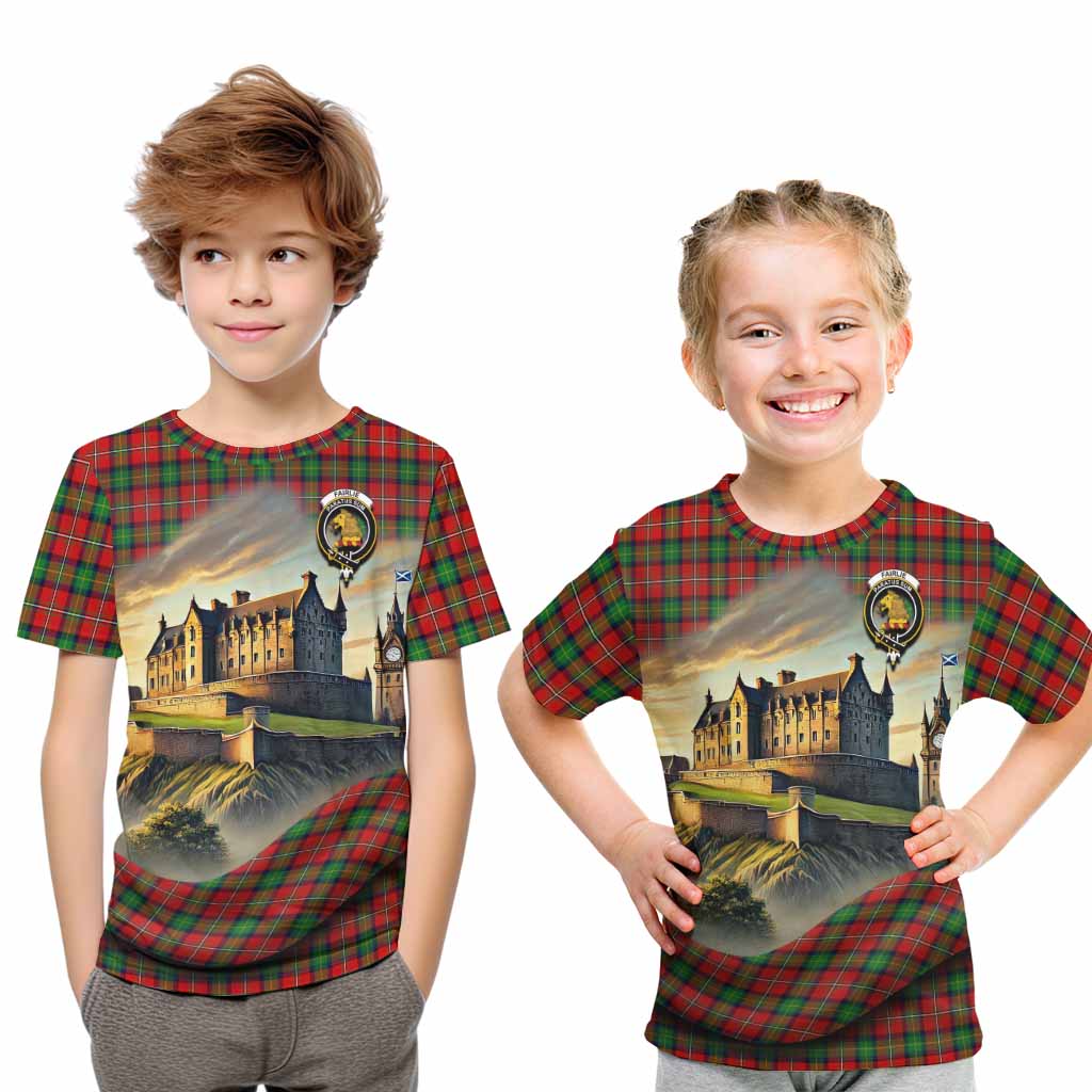 Tartan Vibes Clothing Fairlie Tartan Family Crest Kid T-Shirt with Scottish Ancient Castle Style