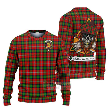 Tartan Vibes Clothing Fairlie Tartan Knitted Sweater with Family Crest and Bearded Skull Holding Bottles of Whiskey