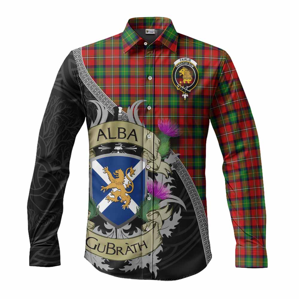 Tartan Vibes Clothing Fairlie Tartan Family Crest Long Sleeve Button Shirt Lion Rampant Royal Thistle Shield Celtic Inspired