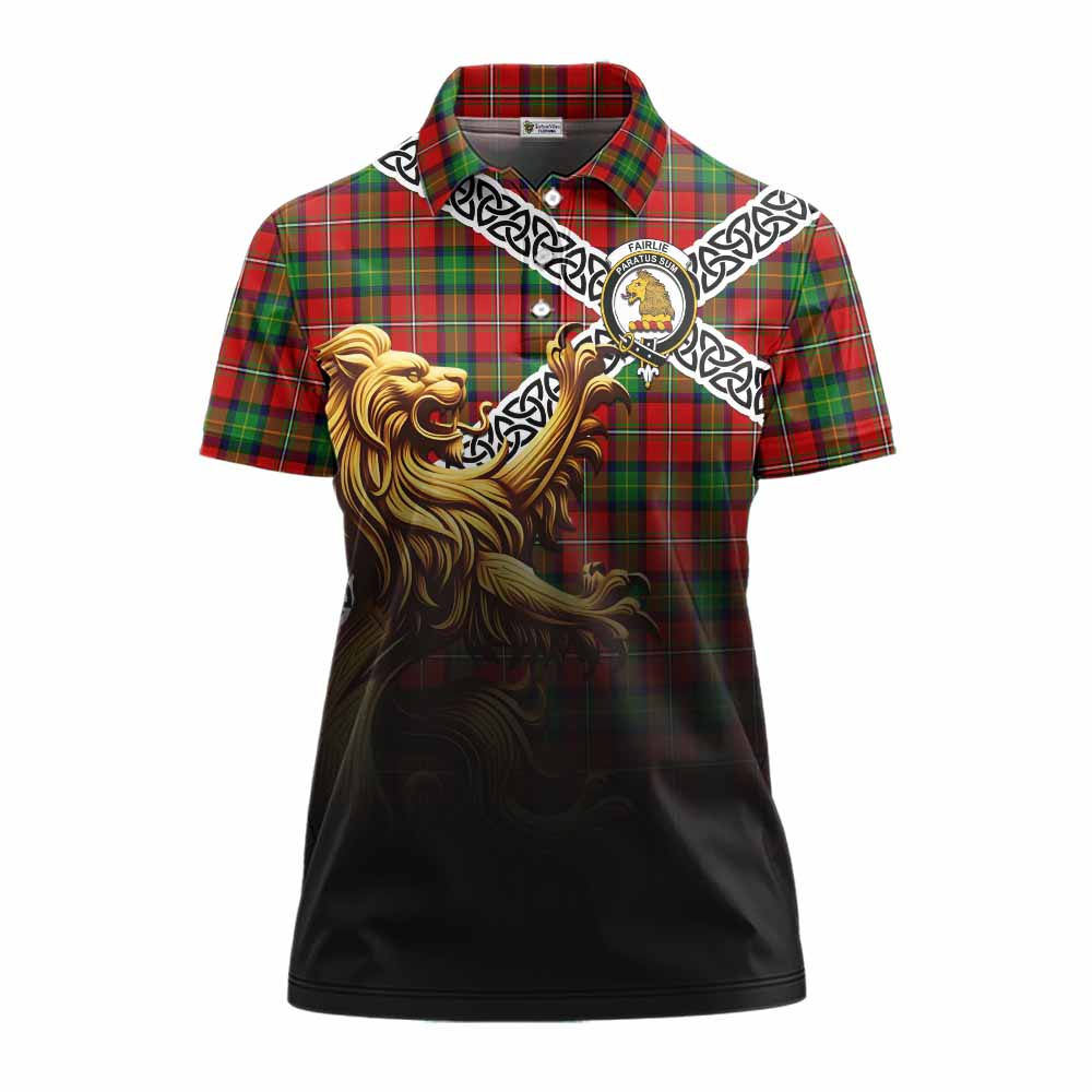 Tartan Vibes Clothing Fairlie Crest Tartan Women's Polo Shirt with Golden Lion Emblem Celtic Style