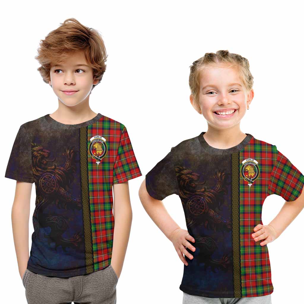 Tartan Vibes Clothing Fairlie Tartan Family Crest Kid T-Shirt Alba Gu Brath Be Brave Lion Ancient Style