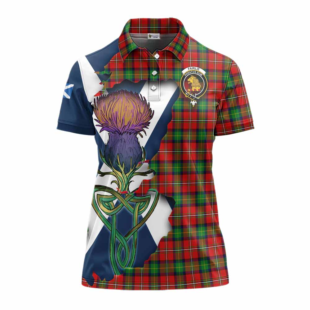 Tartan Vibes Clothing Fairlie Tartan Family Crest Women's Polo Shirt Scottish Thistle Celtic Inspired