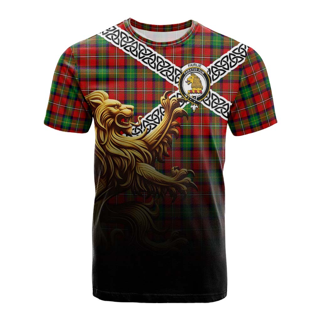 Tartan Vibes Clothing Fairlie Crest Tartan Cotton T-shirt with Golden Lion Emblem Celtic Style