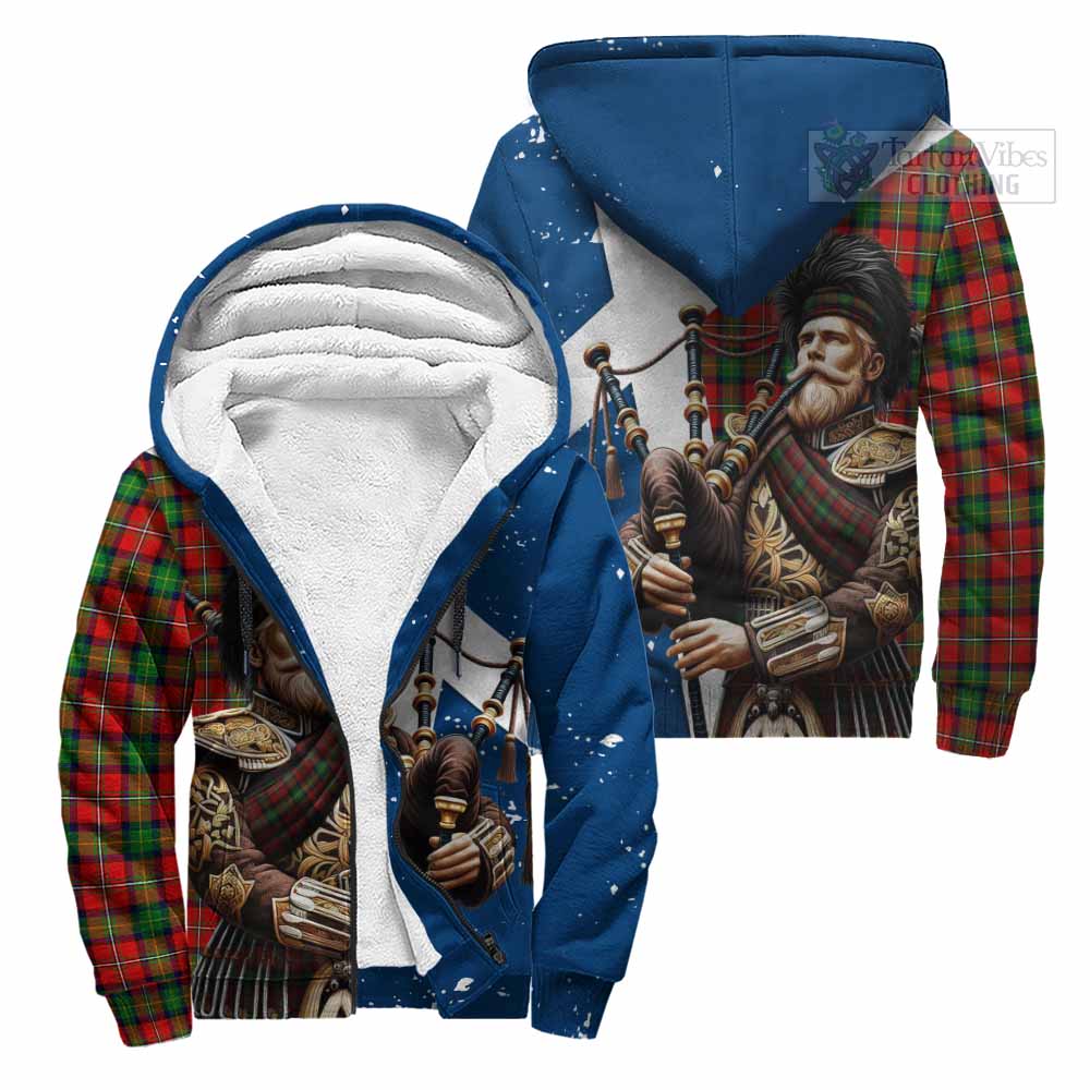 Tartan Vibes Clothing Fairlie Tartan Sherpa Hoodie with Family Crest Scottish Bagpiper Vibes