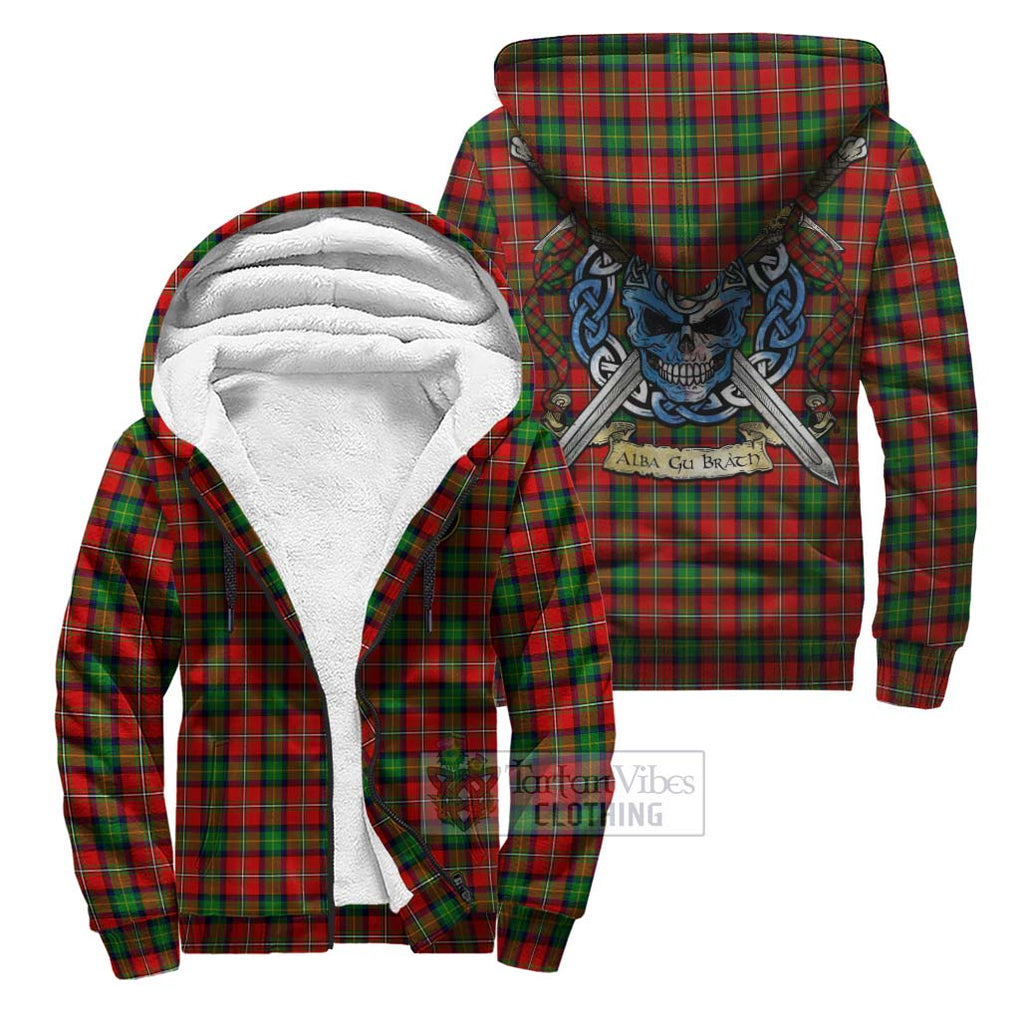 Tartan Vibes Clothing Fairlie Tartan Sherpa Hoodie with Family Crest Celtic Skull Style
