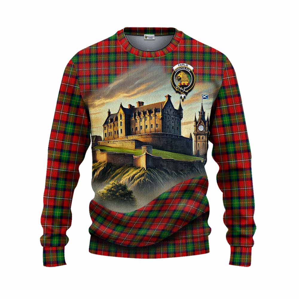 Tartan Vibes Clothing Fairlie Tartan Family Crest Knitted Sweater with Scottish Ancient Castle Style