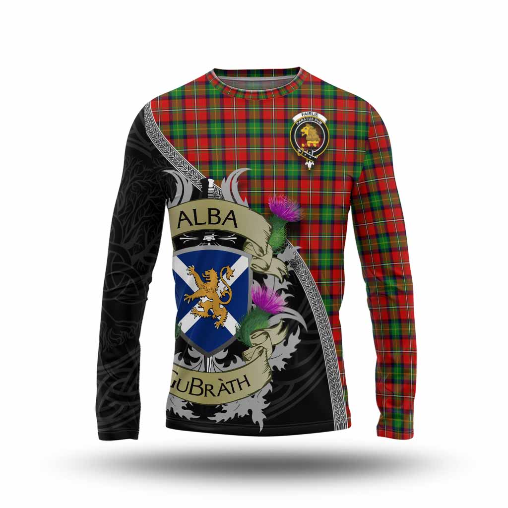 Tartan Vibes Clothing Fairlie Tartan Family Crest Long Sleeve T-Shirt Lion Rampant Royal Thistle Shield Celtic Inspired
