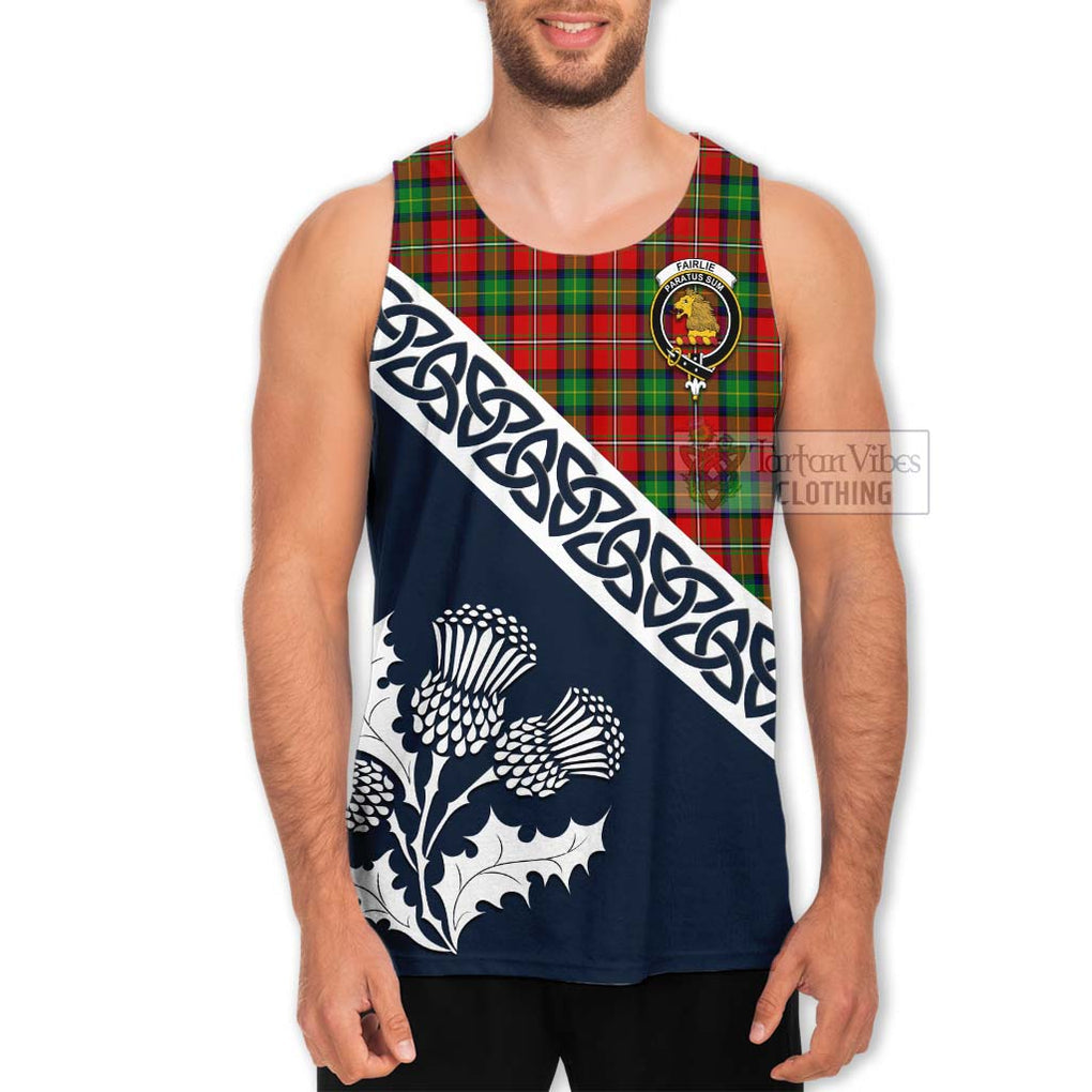 Tartan Vibes Clothing Fairlie Tartan Men's Tank Top Featuring Thistle and Scotland Map