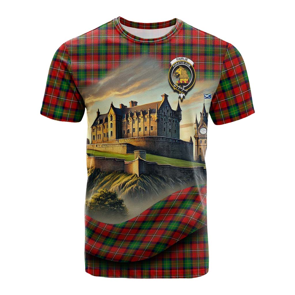 Tartan Vibes Clothing Fairlie Tartan Family Crest Cotton T-shirt with Scottish Ancient Castle Style