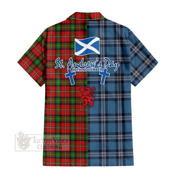 Tartan Vibes Clothing Fairlie Tartan Short Sleeve Button Shirt Happy St. Andrew's Day Half Tartan Style