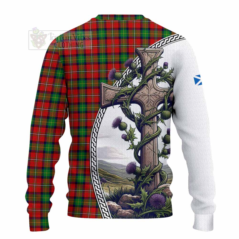 Tartan Vibes Clothing Fairlie Tartan Knitted Sweater with Family Crest and St. Andrew's Cross Accented by Thistle Vines