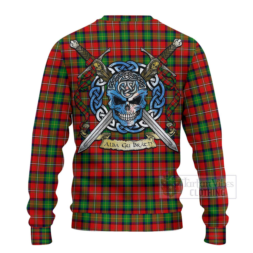 Tartan Vibes Clothing Fairlie Tartan Knitted Sweater with Family Crest Celtic Skull Style