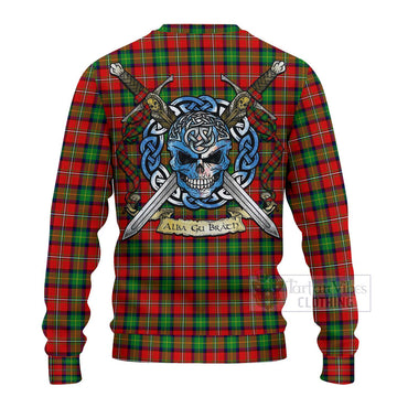 Tartan Vibes Clothing Fairlie Tartan Knitted Sweater with Family Crest Celtic Skull Style