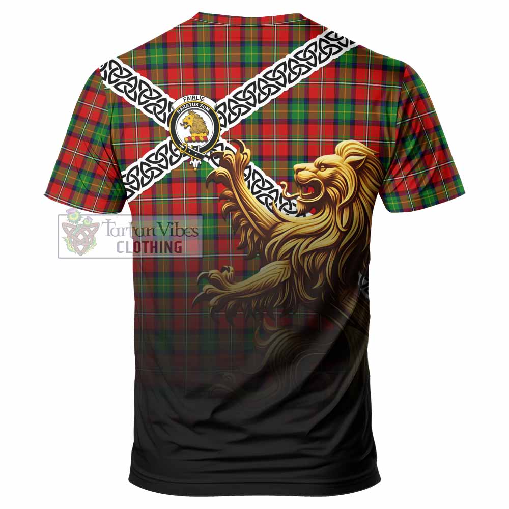 Tartan Vibes Clothing Fairlie Crest Tartan T-Shirt with Golden Lion Emblem Celtic Style