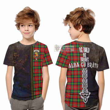 Fairlie Tartan Family Crest Kid T-Shirt Alba Gu Brath Be Brave Lion Ancient Style