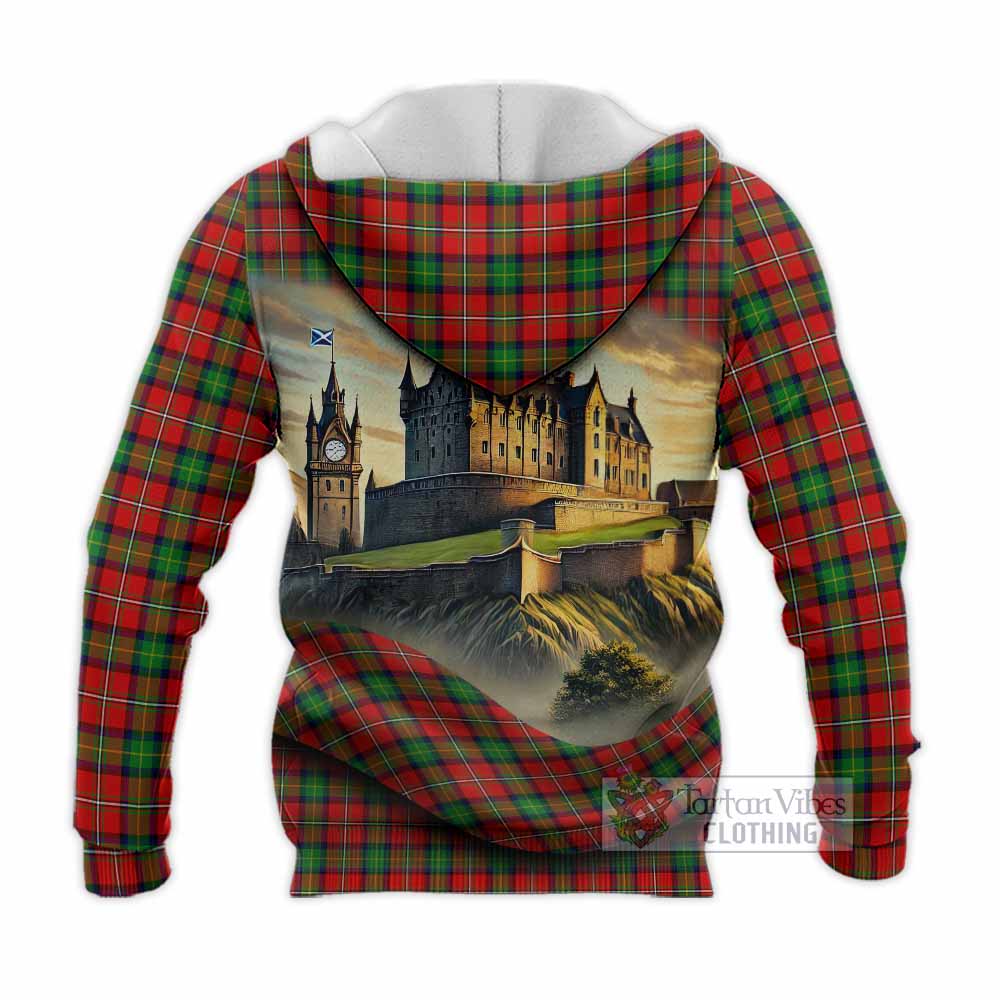 Tartan Vibes Clothing Fairlie Tartan Family Crest Knitted Hoodie with Scottish Ancient Castle Style
