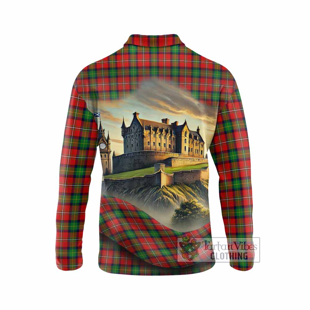 Tartan Vibes Clothing Fairlie Tartan Family Crest Long Sleeve Polo Shirt with Scottish Ancient Castle Style